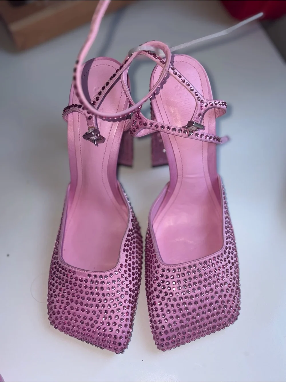 SCHUTZ Pink Studded Block Heel Sandals